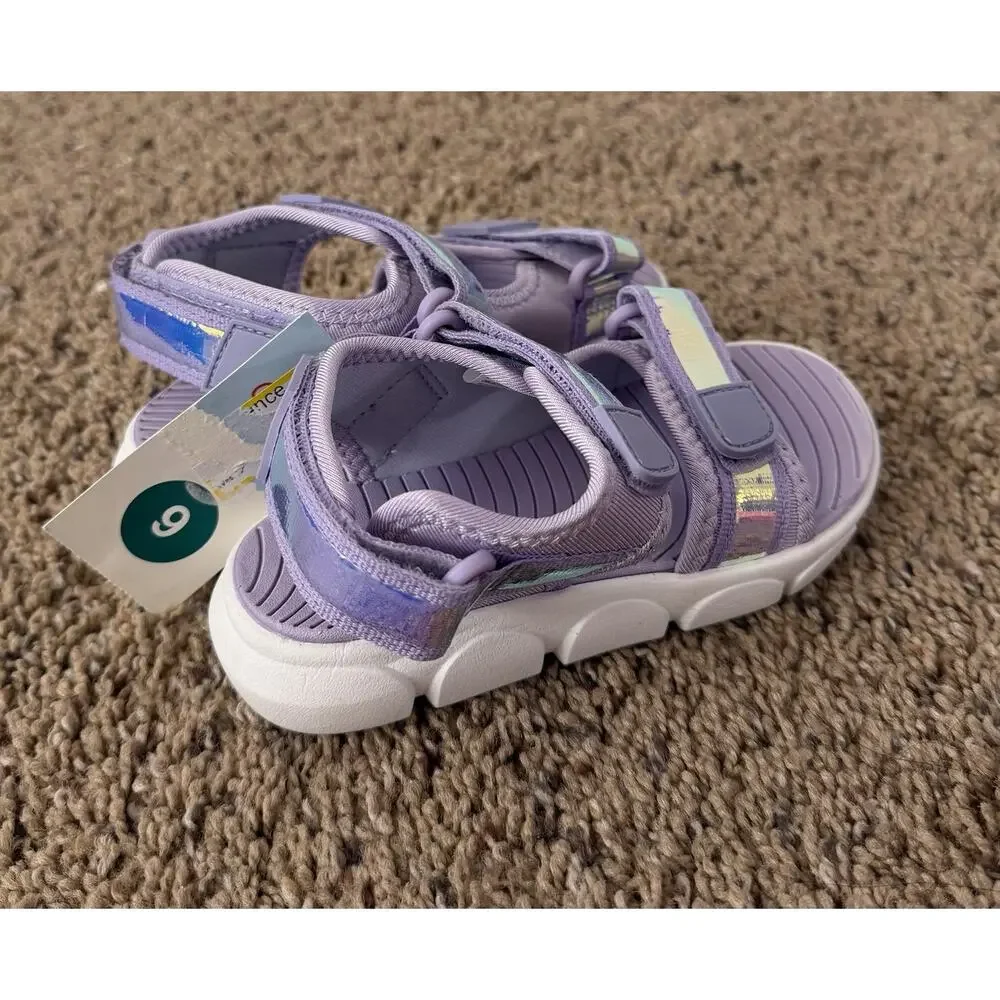 Girls Lavender Sport Sandals Size 9 Toddler Hook & Loop Holographic New